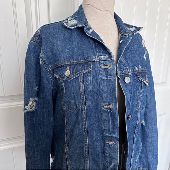 Zara Distressed Oversized Denim Jacket - Picture 3 of 7